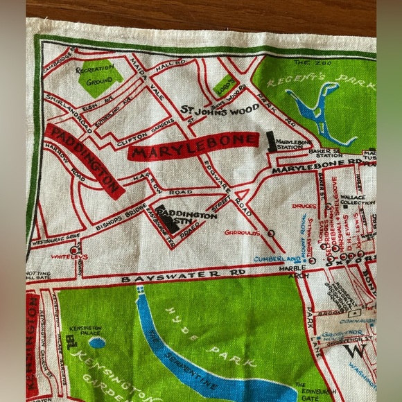 ULSTER Visitor’s London Map Souvenir Irish Linen Tea Towel Mid-Century Vintage - Picture 3 of 8